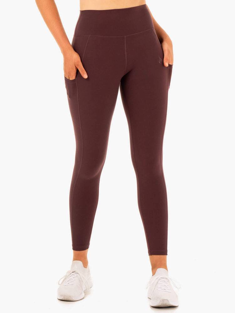 Women's Ryderwear Women Leggings Reset High Waisted Pocket Leggings Chocolate | NZ1861KI