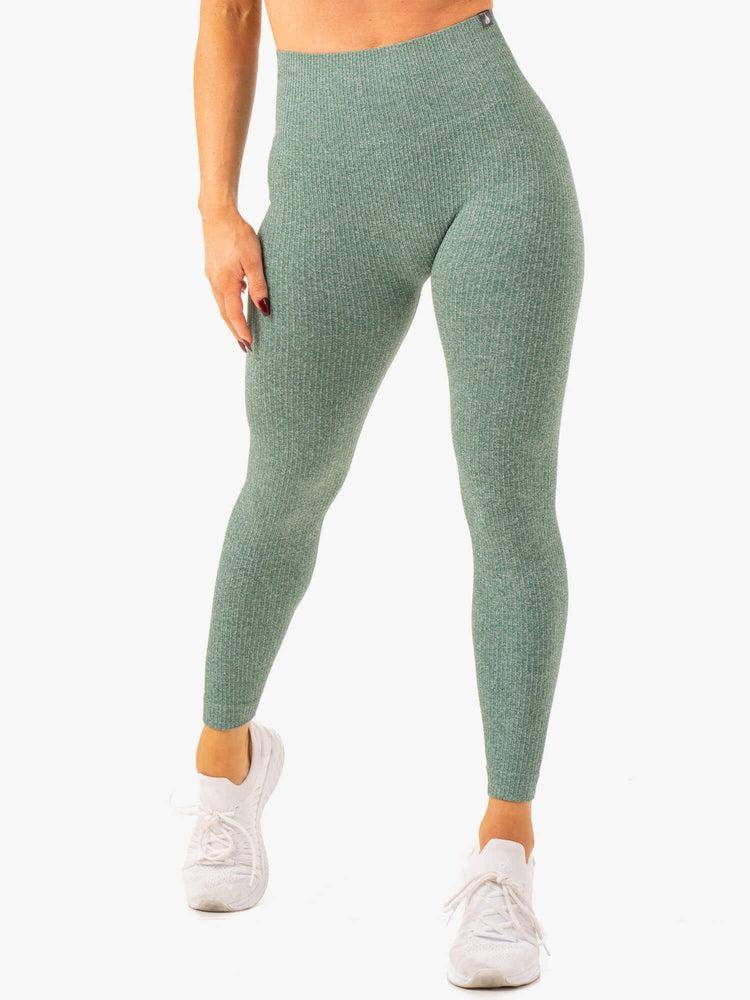 Women's Ryderwear Women Leggings Rib Seamless Leggings Green Marl | NZ1879PQ