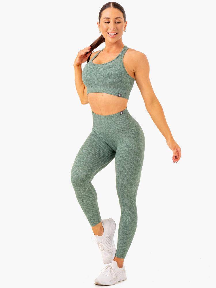 Women's Ryderwear Women Leggings Rib Seamless Leggings Green Marl | NZ1879PQ