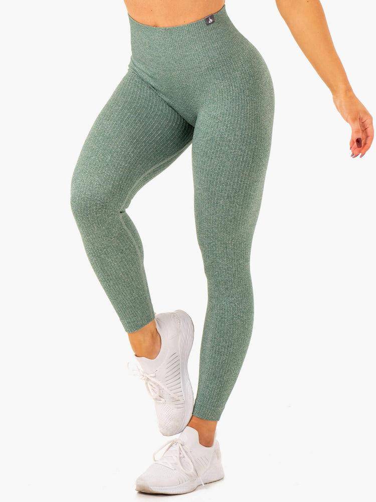 Women\'s Ryderwear Women Leggings Rib Seamless Leggings Green Marl | NZ1879PQ