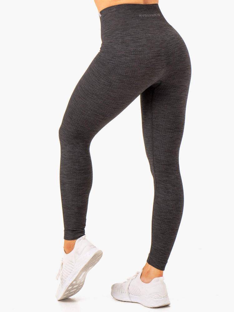 Women's Ryderwear Women Leggings Rib Seamless Leggings Black Marl | NZ1899RW