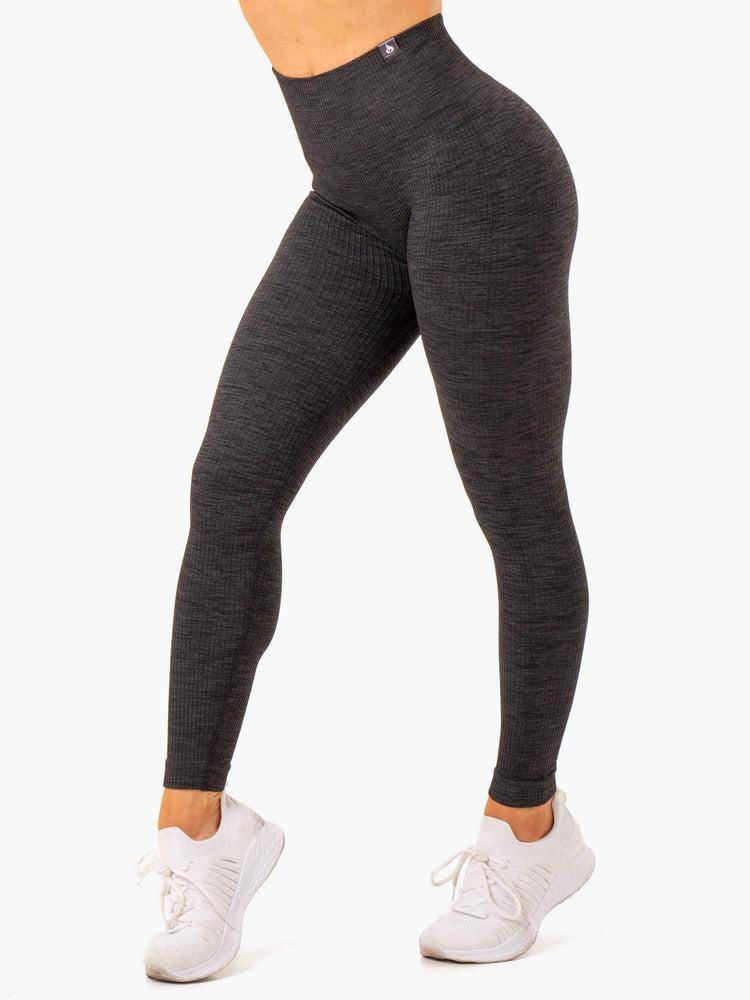 Women's Ryderwear Women Leggings Rib Seamless Leggings Black Marl | NZ1899RW