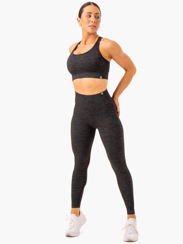 Women's Ryderwear Women Leggings Rib Seamless Leggings Black Marl | NZ1899RW