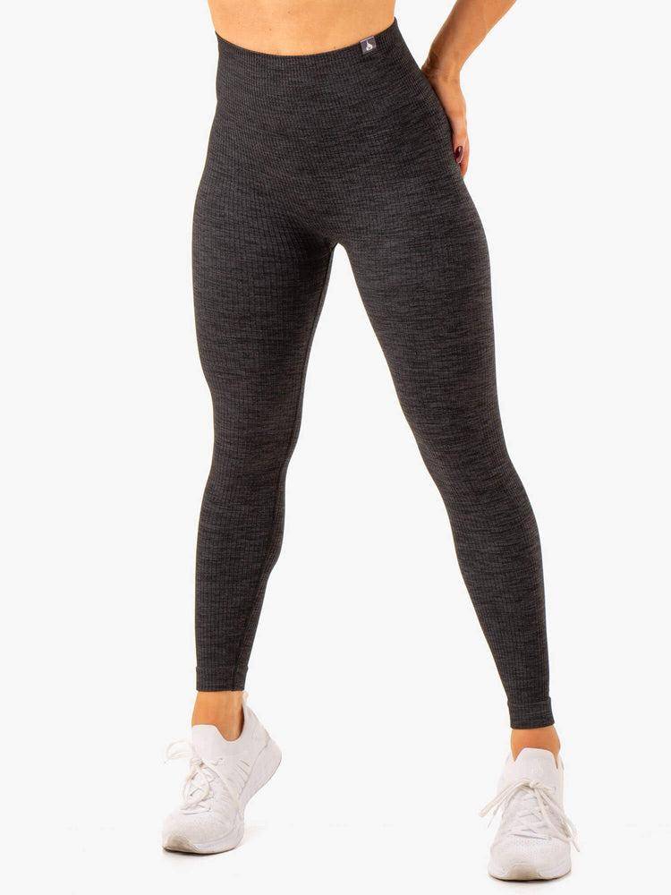 Women\'s Ryderwear Women Leggings Rib Seamless Leggings Black Marl | NZ1899RW