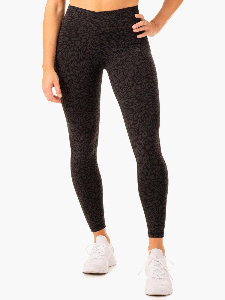 Women's Ryderwear Women Leggings Rotation High Waisted Scrunch Leggings Black Leopard | NZ1810LH