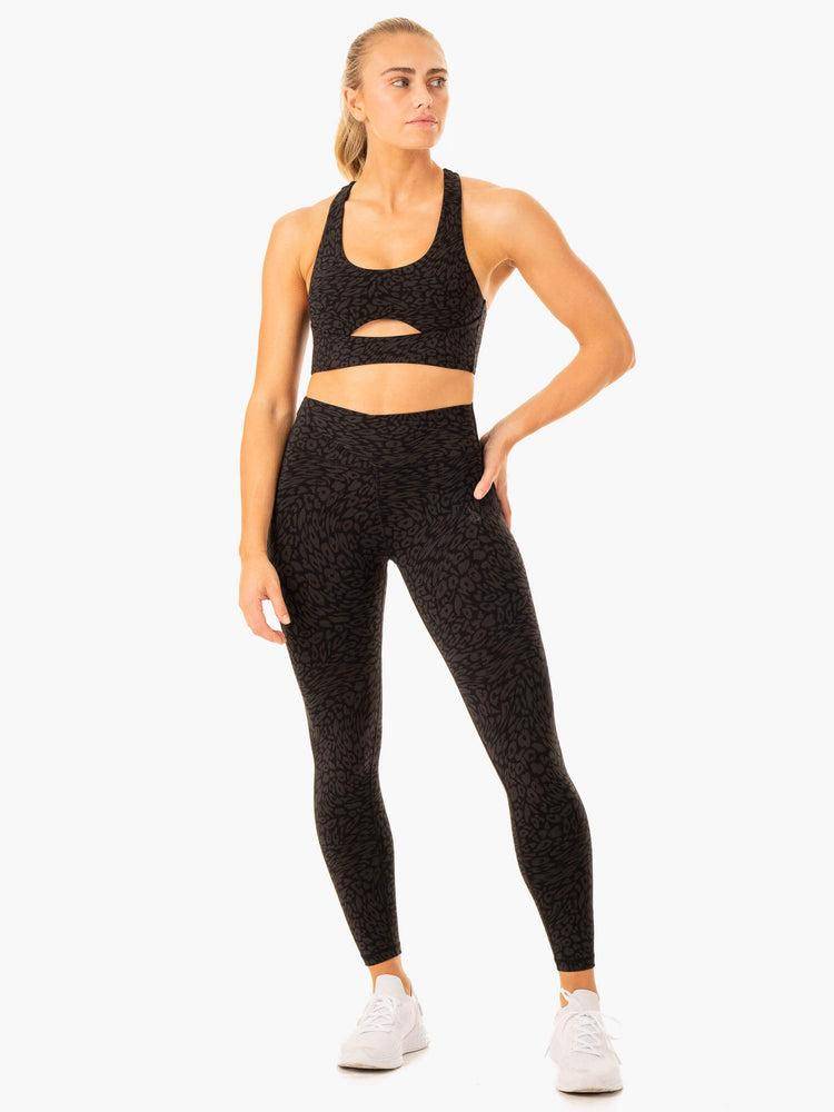 Women's Ryderwear Women Leggings Rotation High Waisted Scrunch Leggings Black Leopard | NZ1810LH