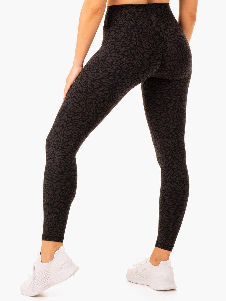 Women\'s Ryderwear Women Leggings Rotation High Waisted Scrunch Leggings Black Leopard | NZ1810LH