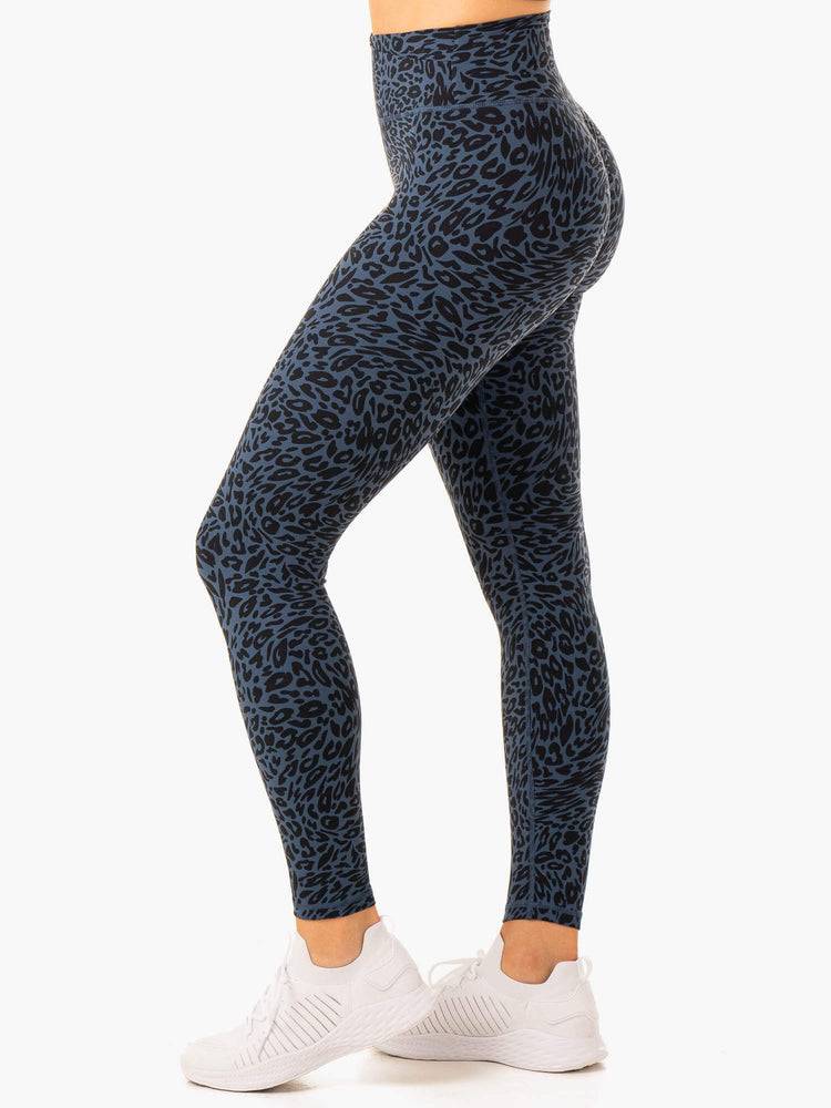 Women's Ryderwear Women Leggings Rotation High Waisted Scrunch Leggings Navy Leopard | NZ1843MA