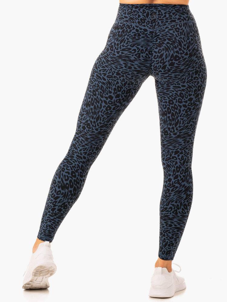 Women's Ryderwear Women Leggings Rotation High Waisted Scrunch Leggings Navy Leopard | NZ1843MA