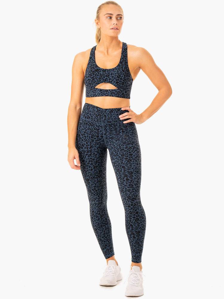 Women's Ryderwear Women Leggings Rotation High Waisted Scrunch Leggings Navy Leopard | NZ1843MA