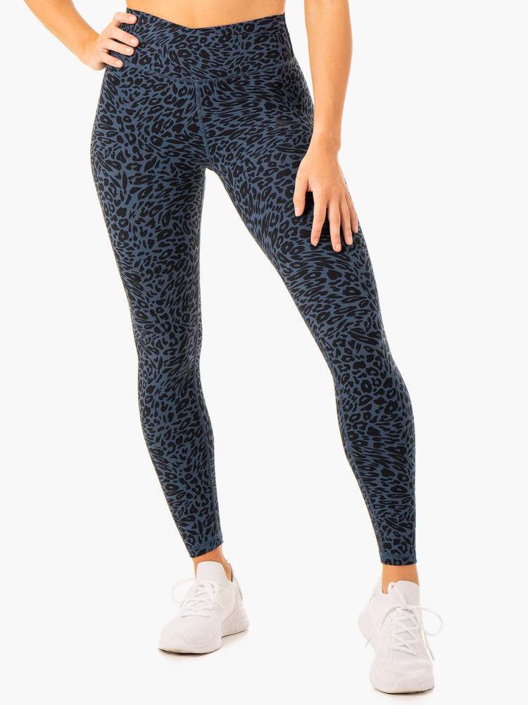 Women\'s Ryderwear Women Leggings Rotation High Waisted Scrunch Leggings Navy Leopard | NZ1843MA