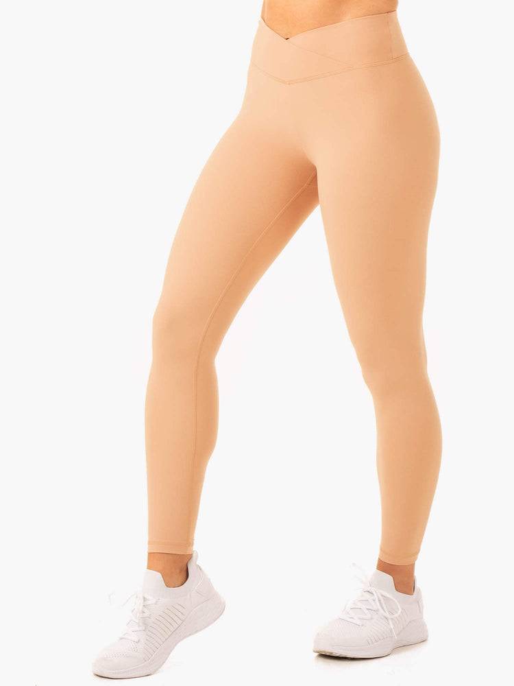 Women's Ryderwear Women Leggings Serene Cross Over Scrunch Leggings Tan | NZ1773IS