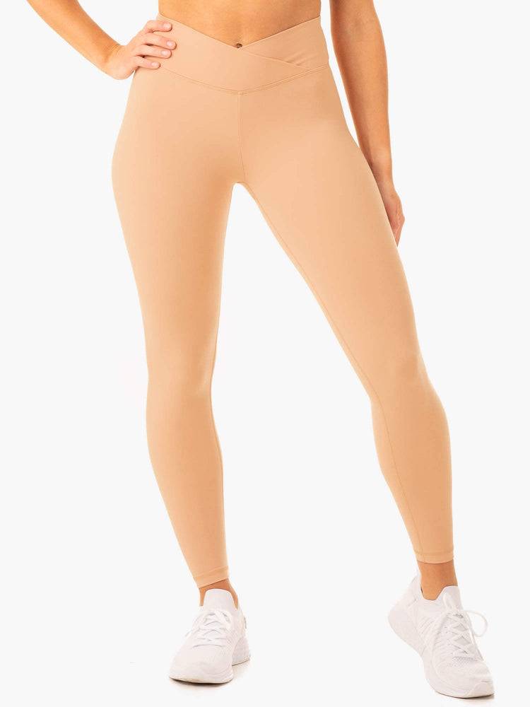 Women's Ryderwear Women Leggings Serene Cross Over Scrunch Leggings Tan | NZ1773IS