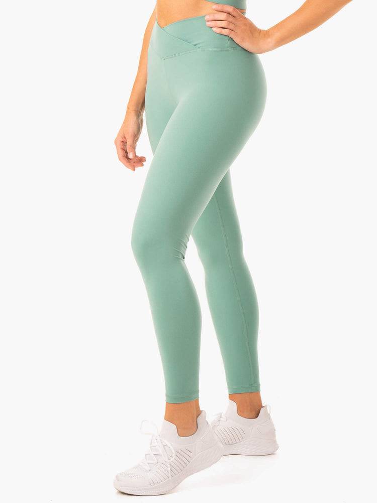 Women's Ryderwear Women Leggings Serene Cross Over Scrunch Leggings Green | NZ1784LH