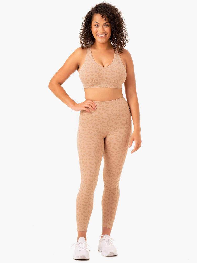 Women's Ryderwear Women Leggings Ultra High Waisted Full Length Leggings Tan Leopard | NZ1855SO