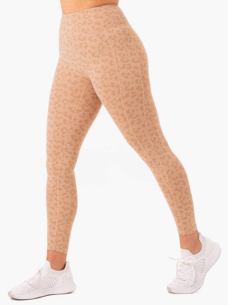 Women\'s Ryderwear Women Leggings Ultra High Waisted Full Length Leggings Tan Leopard | NZ1855SO