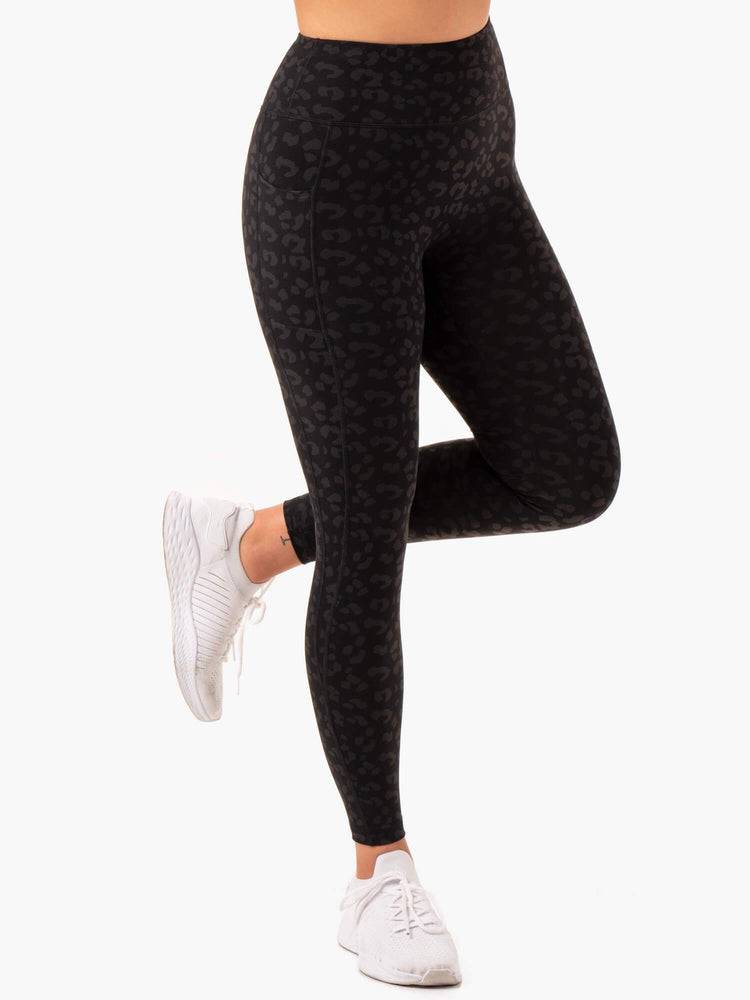 Women's Ryderwear Women Leggings Ultra High Waisted Full Length Leggings Black Leopard | NZ1901YU