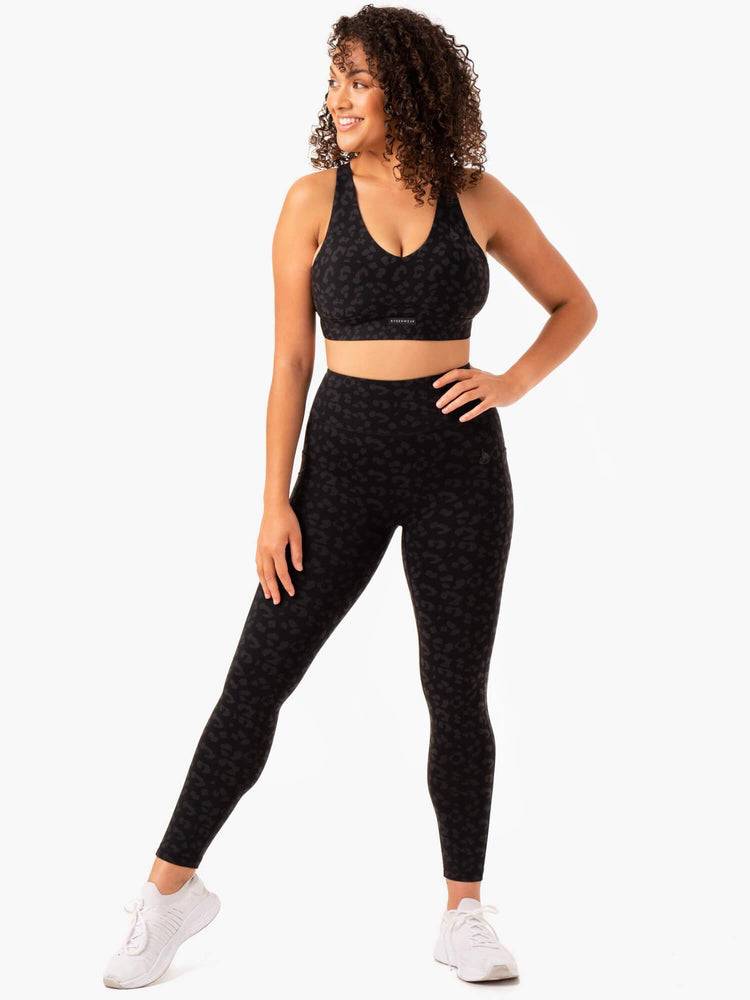 Women's Ryderwear Women Leggings Ultra High Waisted Full Length Leggings Black Leopard | NZ1901YU