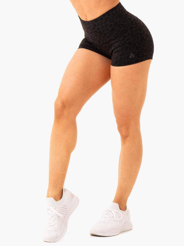 Women's Ryderwear Women Shorts Adapt High Waisted Scrunch Shorts Leopard Black | NZ2168DN