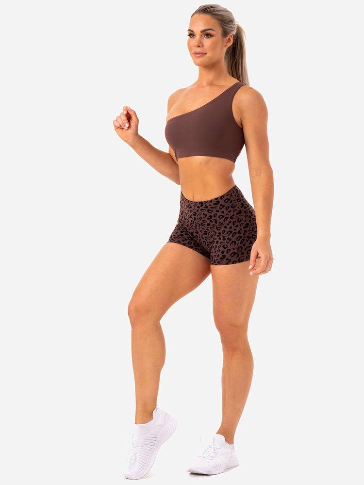 Women's Ryderwear Women Shorts Adapt High Waisted Scrunch Shorts Chocolate Leopard | NZ2184EX