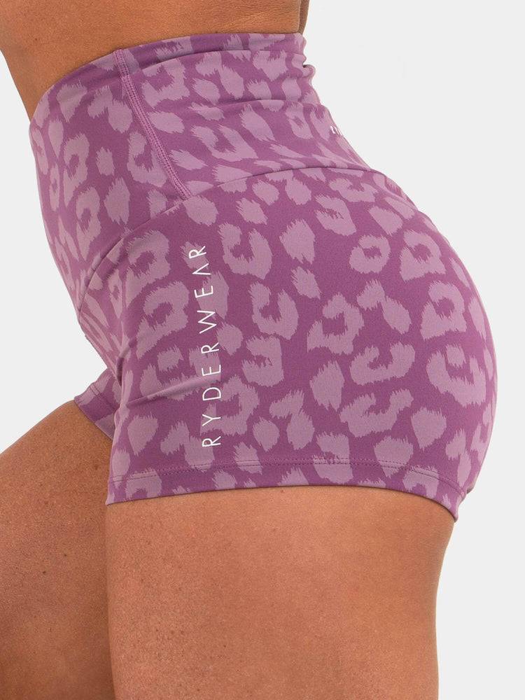 Women's Ryderwear Women Shorts Animal Scrunch Bum Shorts Leopard Purple | NZ2036AP