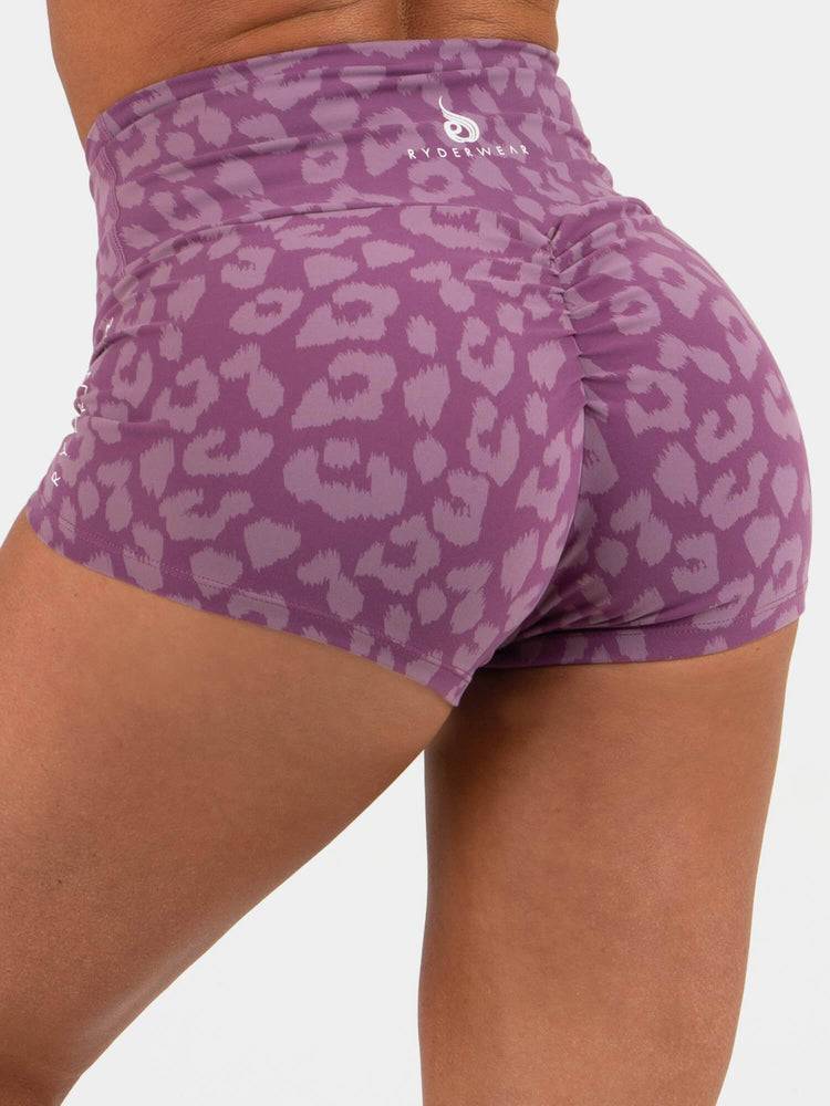 Women\'s Ryderwear Women Shorts Animal Scrunch Bum Shorts Leopard Purple | NZ2036AP