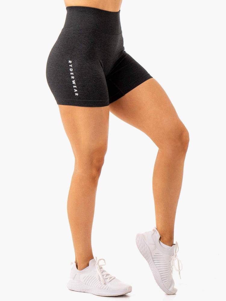 Women's Ryderwear Women Shorts Essential Seamless Shorts Black Marl | NZ2057YU