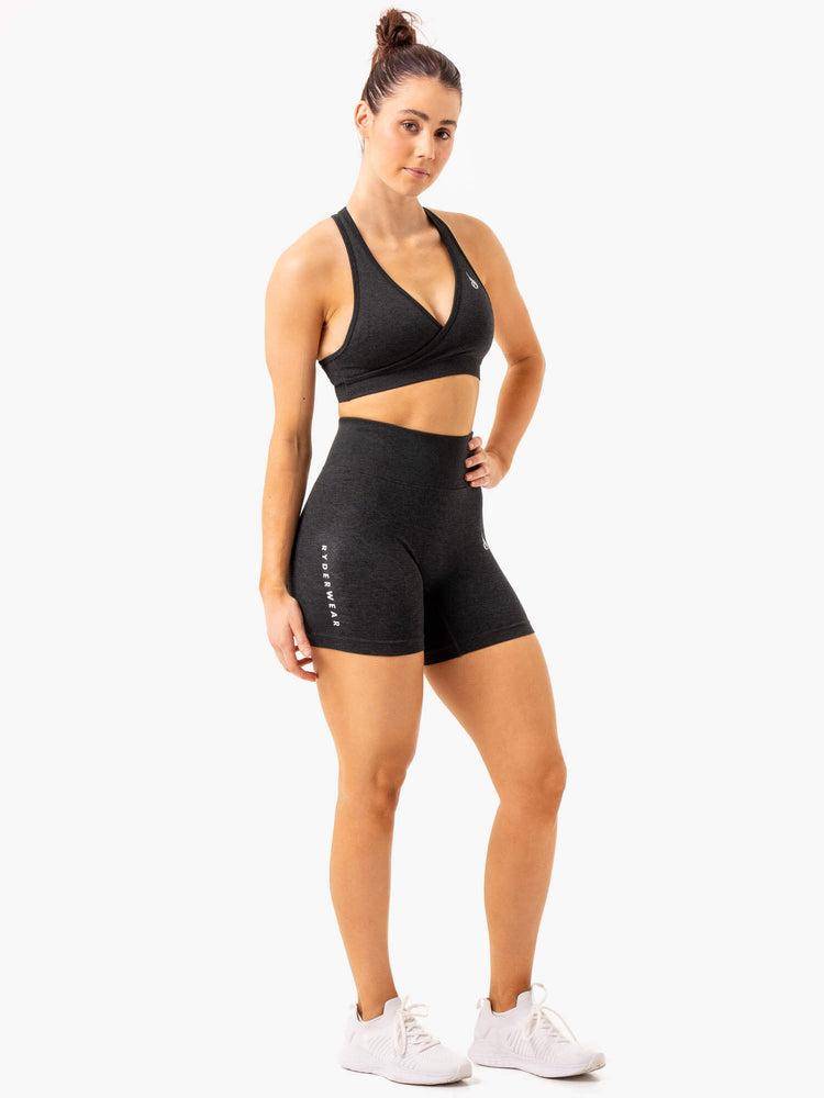 Women's Ryderwear Women Shorts Essential Seamless Shorts Black Marl | NZ2057YU