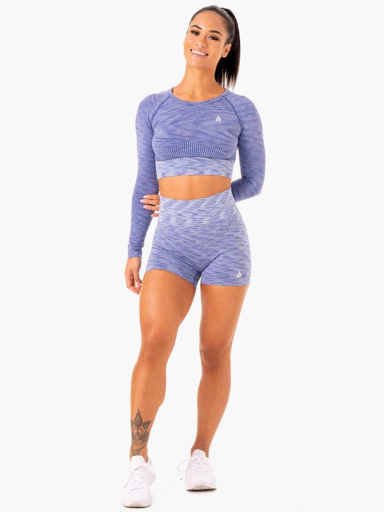 Women's Ryderwear Women Shorts Evolve Seamless High Waisted Shorts Blue | NZ2049BC