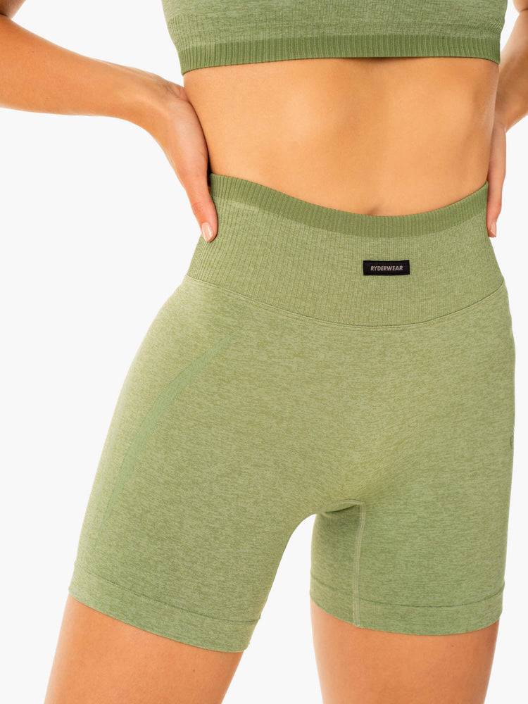 Women's Ryderwear Women Shorts Excel Seamless High Waisted Shorts Moss Green Marl | NZ2002EX