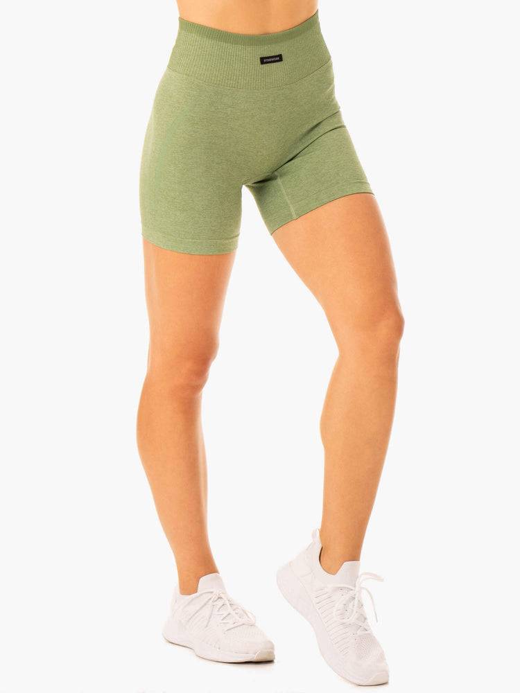 Women's Ryderwear Women Shorts Excel Seamless High Waisted Shorts Moss Green Marl | NZ2002EX