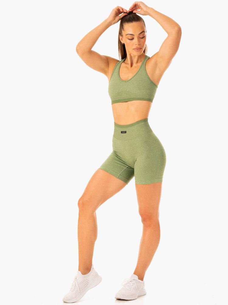 Women's Ryderwear Women Shorts Excel Seamless High Waisted Shorts Moss Green Marl | NZ2002EX