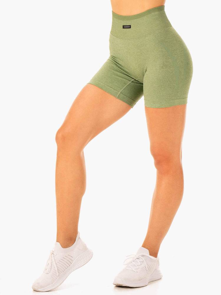 Women\'s Ryderwear Women Shorts Excel Seamless High Waisted Shorts Moss Green Marl | NZ2002EX