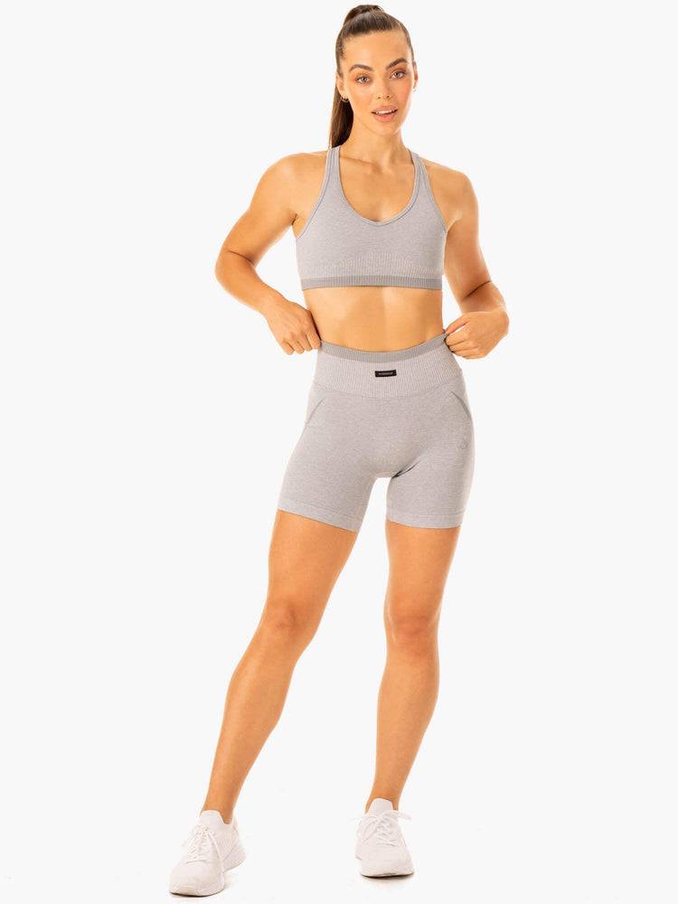 Women's Ryderwear Women Shorts Excel Seamless High Waisted Shorts Grey Marl | NZ2131WY