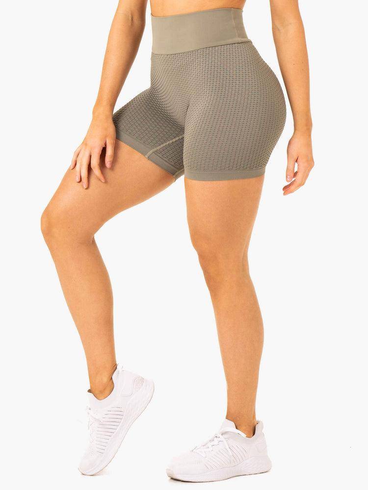 Women's Ryderwear Women Shorts Honeycomb Scrunch Seamless Shorts Khaki | NZ2094JJ