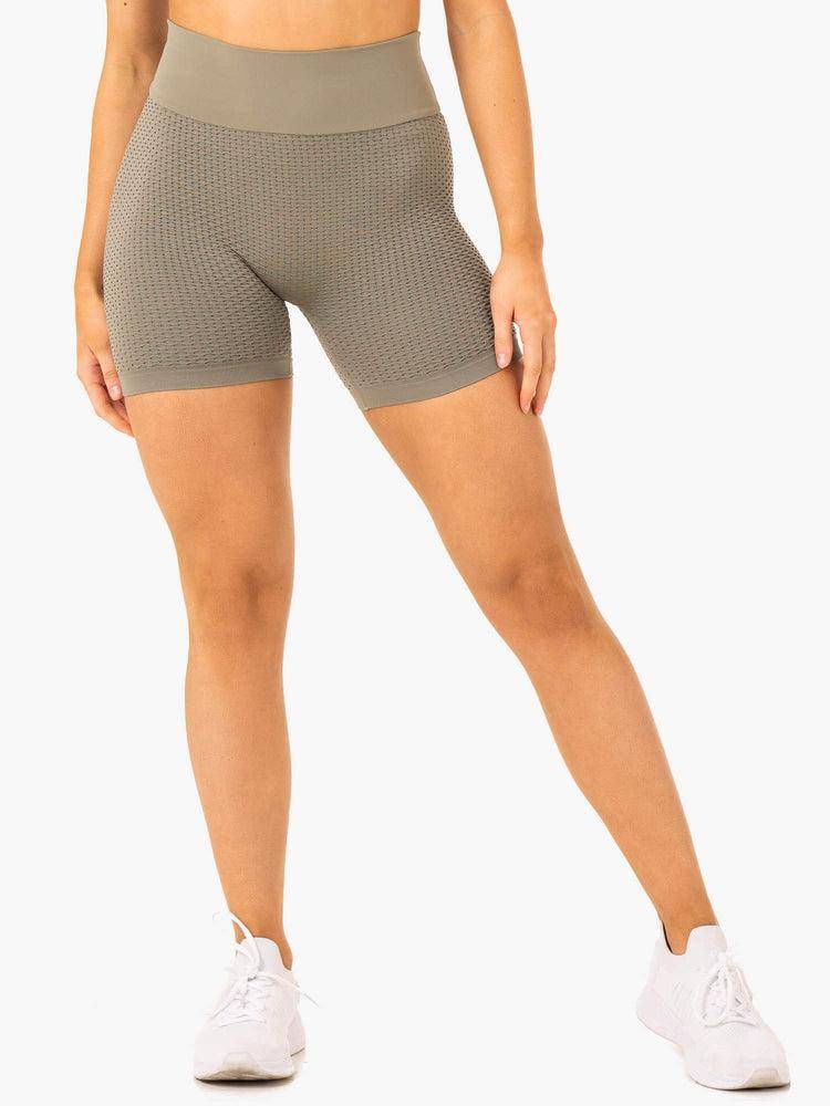 Women's Ryderwear Women Shorts Honeycomb Scrunch Seamless Shorts Khaki | NZ2094JJ