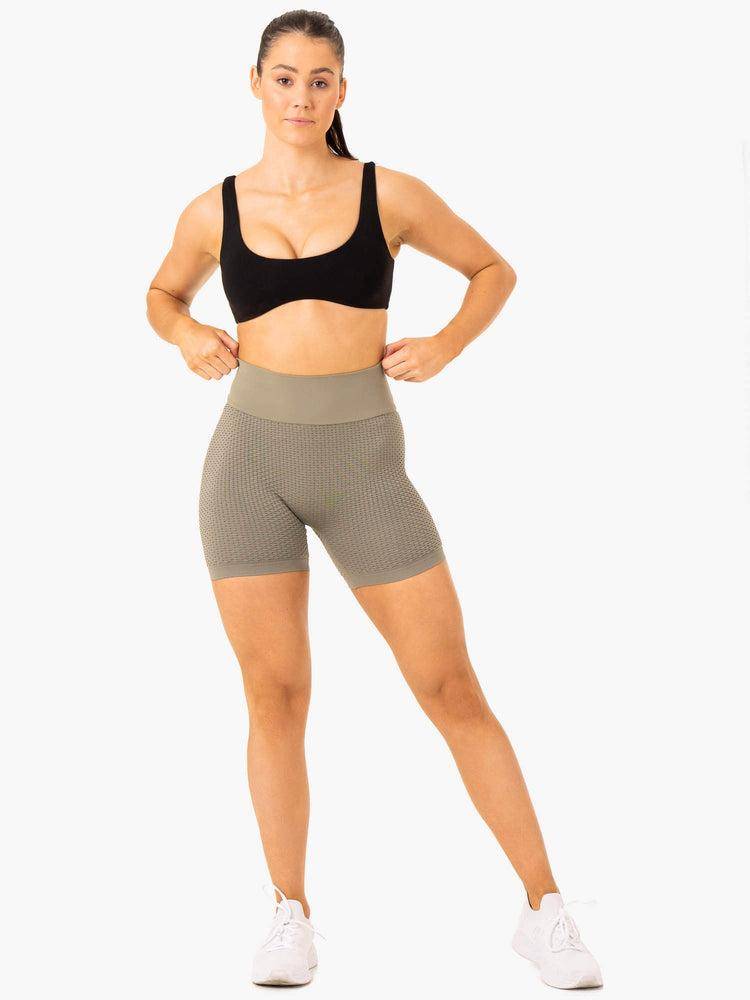 Women's Ryderwear Women Shorts Honeycomb Scrunch Seamless Shorts Khaki | NZ2094JJ