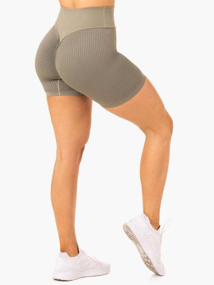 Women\'s Ryderwear Women Shorts Honeycomb Scrunch Seamless Shorts Khaki | NZ2094JJ