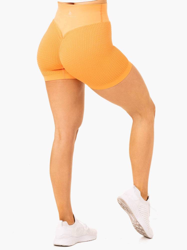 Women's Ryderwear Women Shorts Honeycomb Scrunch Seamless Shorts Mango | NZ2105WY