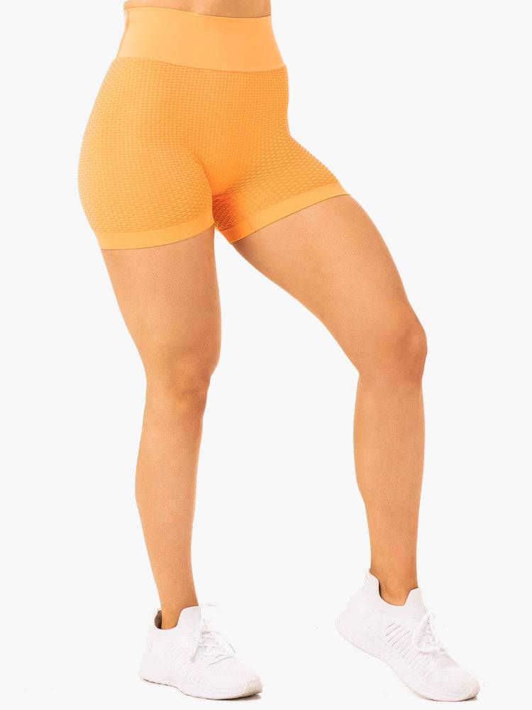 Women's Ryderwear Women Shorts Honeycomb Scrunch Seamless Shorts Mango | NZ2105WY