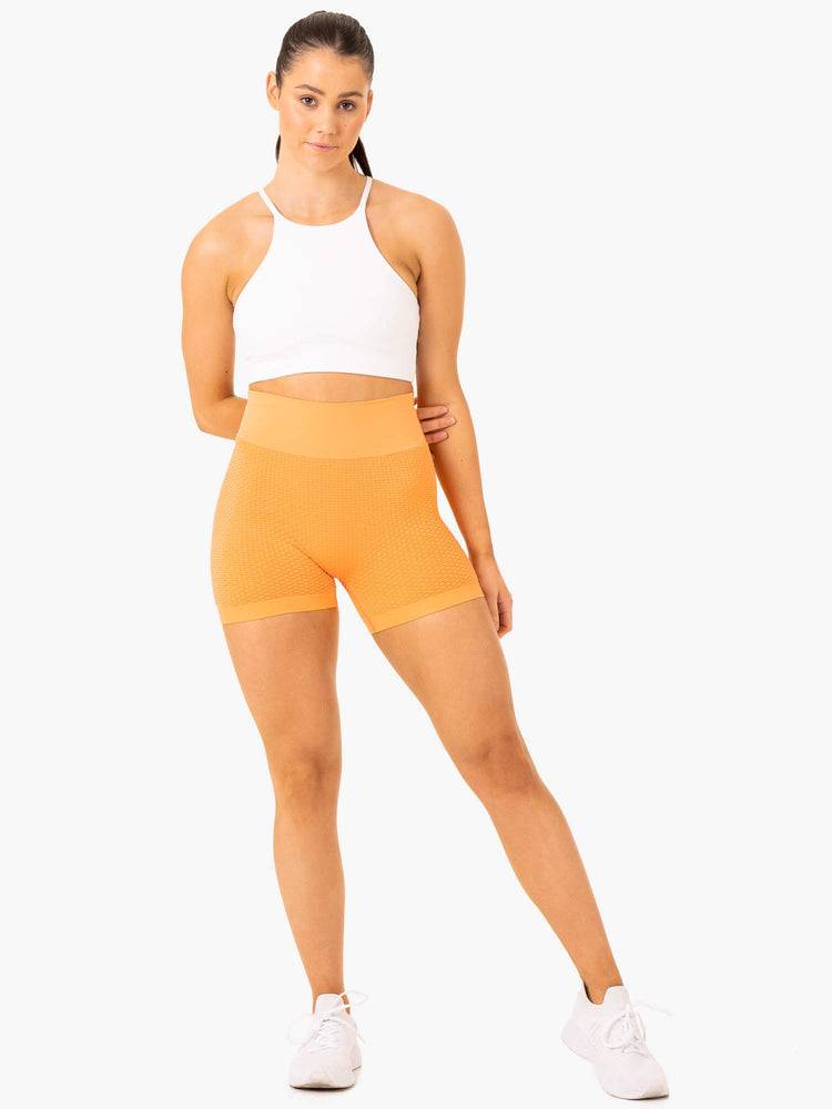 Women's Ryderwear Women Shorts Honeycomb Scrunch Seamless Shorts Mango | NZ2105WY