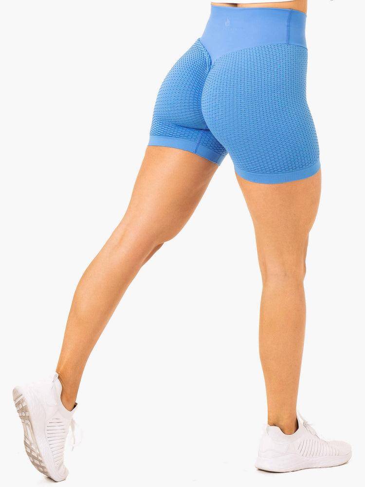 Women's Ryderwear Women Shorts Honeycomb Scrunch Seamless Shorts Bright Blue | NZ2109YU