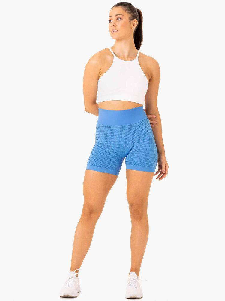 Women's Ryderwear Women Shorts Honeycomb Scrunch Seamless Shorts Bright Blue | NZ2109YU