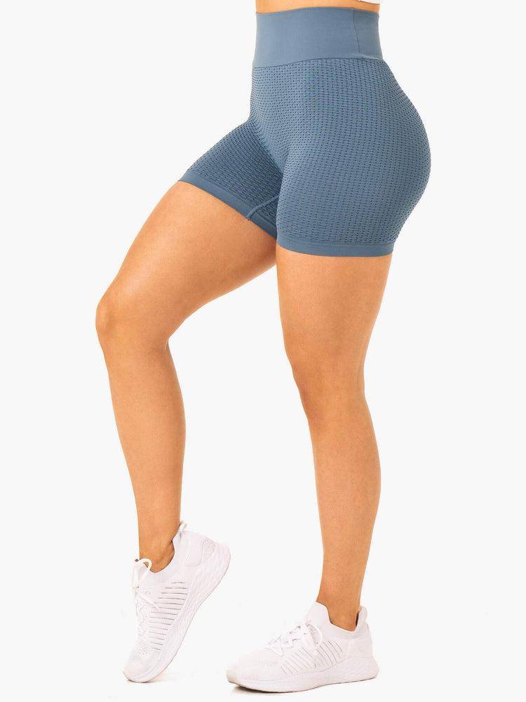 Women's Ryderwear Women Shorts Honeycomb Scrunch Seamless Shorts Steel Blue | NZ2132EX