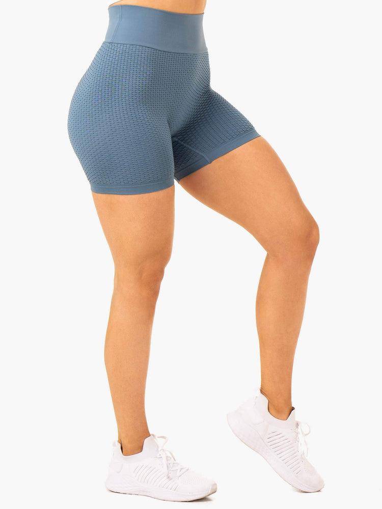 Women's Ryderwear Women Shorts Honeycomb Scrunch Seamless Shorts Steel Blue | NZ2132EX