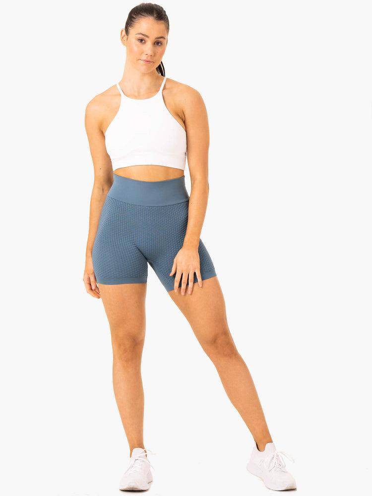 Women's Ryderwear Women Shorts Honeycomb Scrunch Seamless Shorts Steel Blue | NZ2132EX