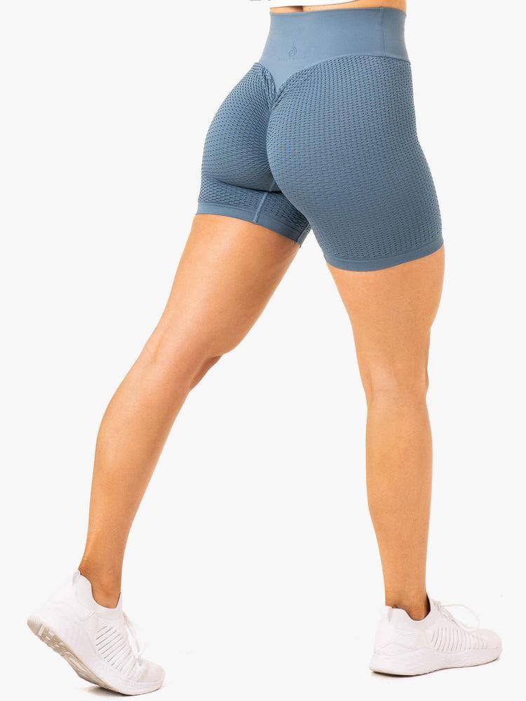 Women\'s Ryderwear Women Shorts Honeycomb Scrunch Seamless Shorts Steel Blue | NZ2132EX