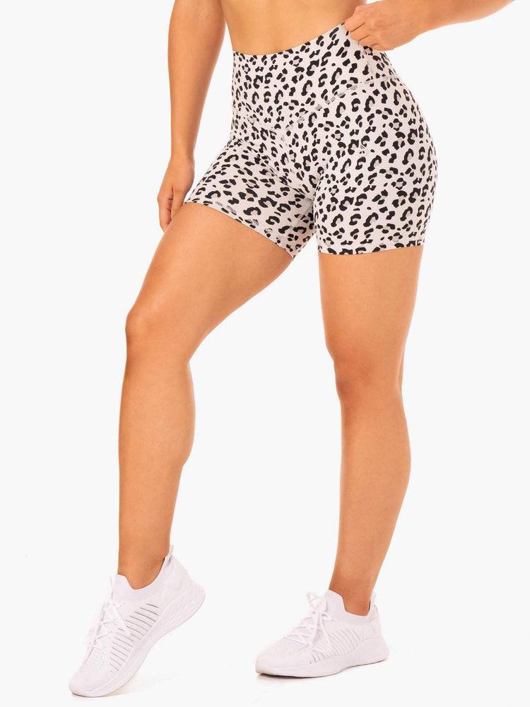 Women's Ryderwear Women Shorts Hybrid Mid Length Shorts Ivory Leopard | NZ1953YU