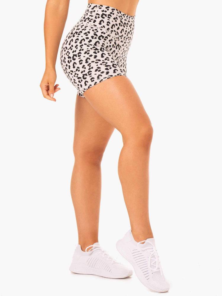 Women's Ryderwear Women Shorts Hybrid Mid Length Shorts Ivory Leopard | NZ1953YU