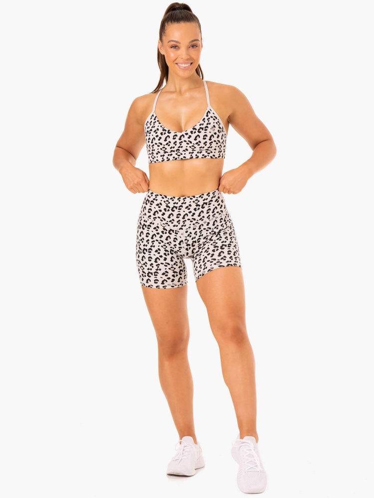 Women's Ryderwear Women Shorts Hybrid Mid Length Shorts Ivory Leopard | NZ1953YU